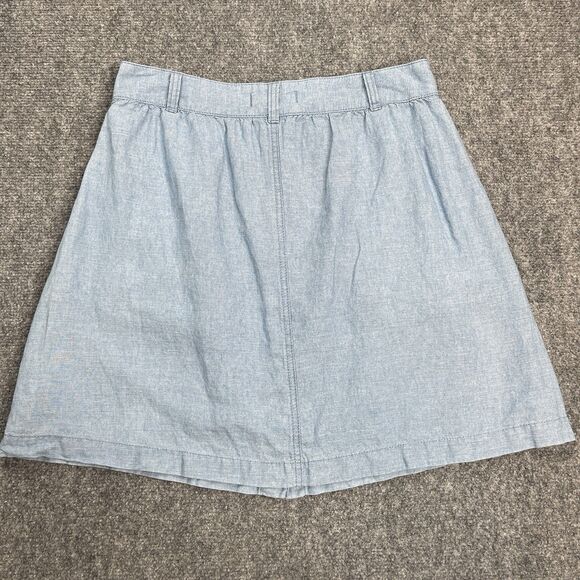 Madewell Skirt Womens Size 10 Cotton Linen Button Front Blue Chambray Pockets - Picture 2 of 7
